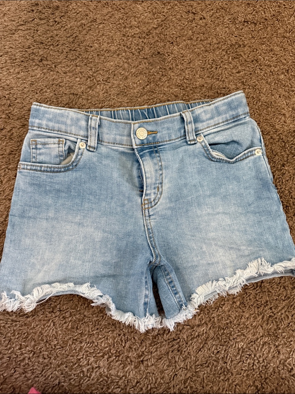 Girls Light Wash Frayed Hem Denim Shorts